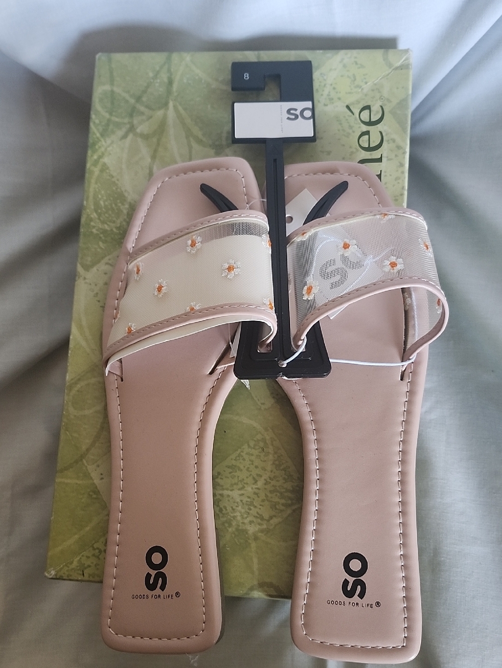 SO Women’s Light Pink Floral Mesh Slide Sandals